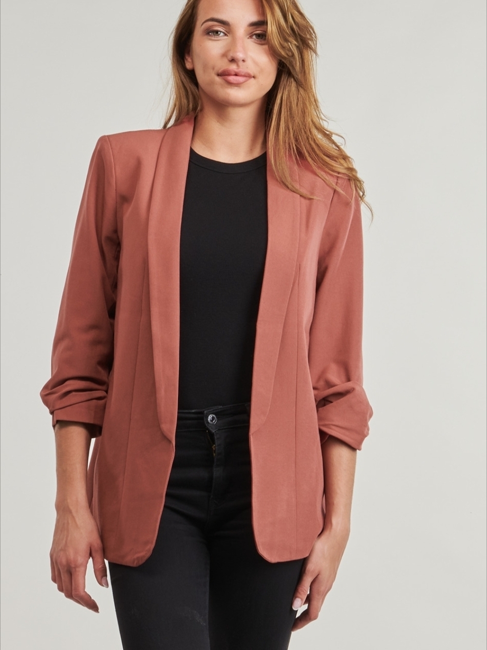 twik Open-Front Blazer in Dusty Rose